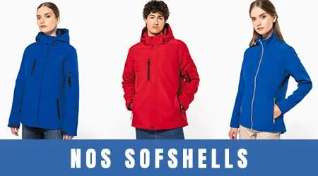 Vestes softshell personnalisables portées par des hommes et des femmes