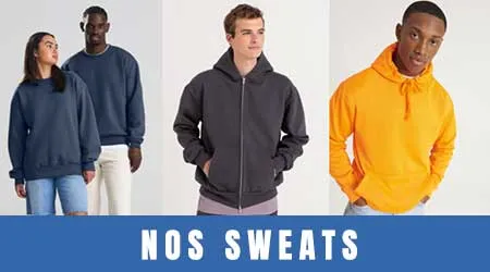 Sweats personnalisables portés par des hommes et des femmes
